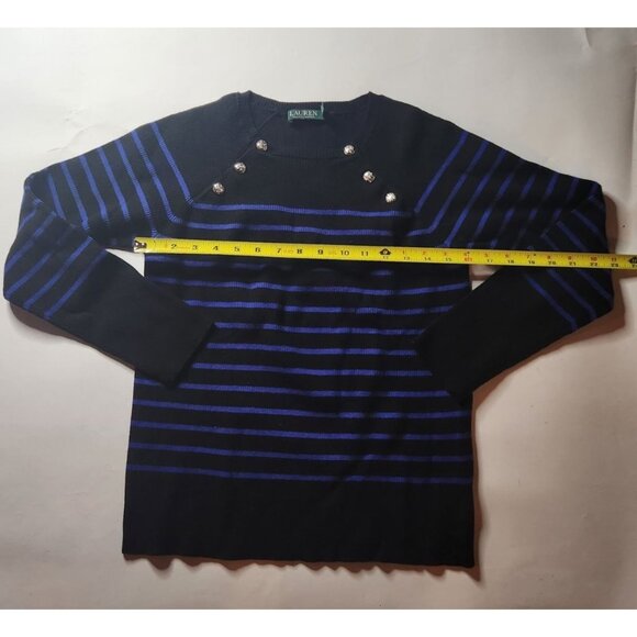 Lauren Ralph Lauren Womens Striped Button-Shoulder Sweater - Size PL - Picture 8 of 9